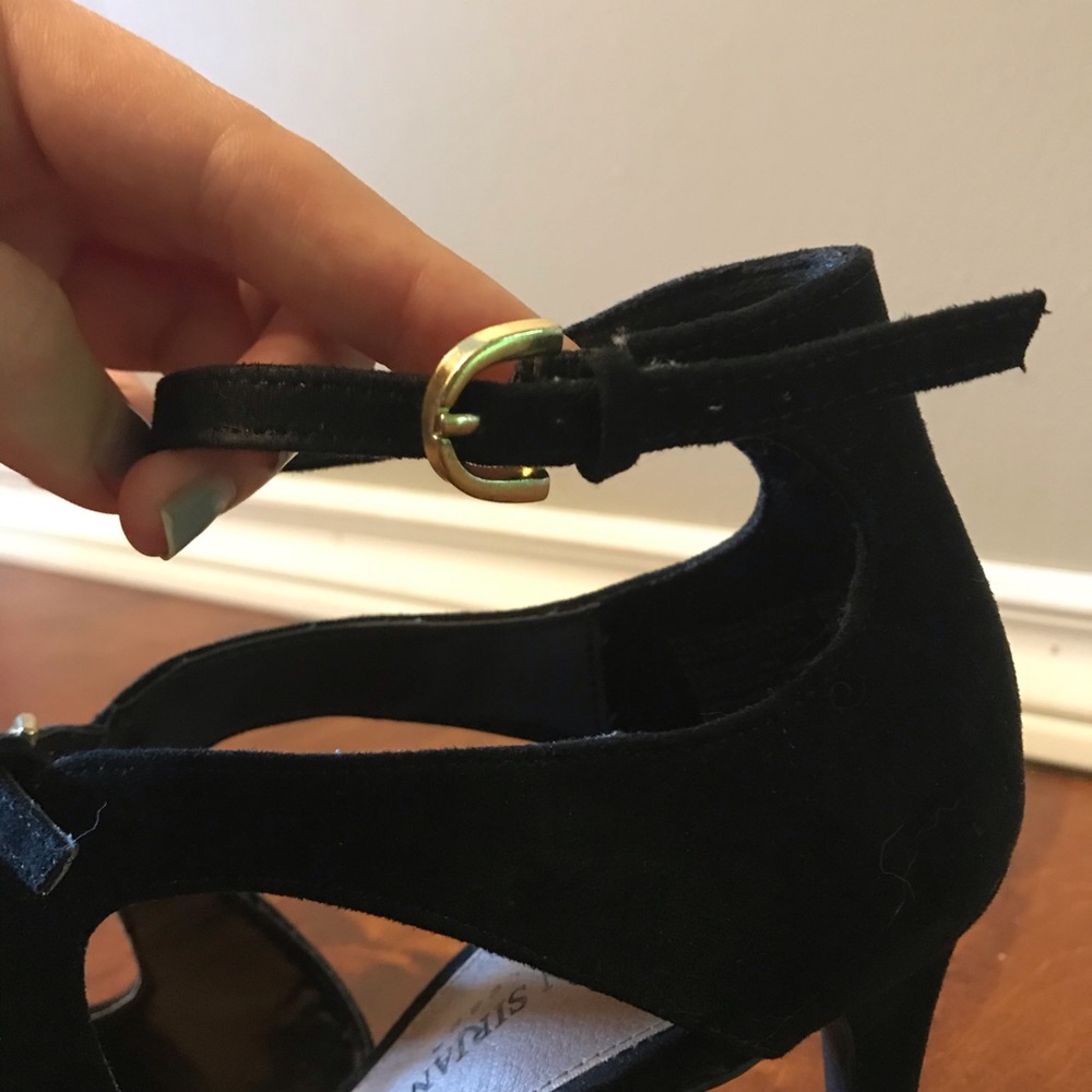 Black suede double strap high heels - Picture 3 of 6